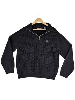 Chaps Men's Cable Knit Sweater XL Charcoal Gray 1/4 Zip Pullover Warm Cotton...